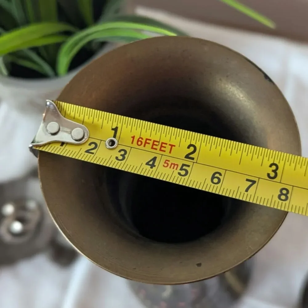 Vintage Etched Brass Vases |Black & Gold Boho Lotus Decor | Mid Century Pair